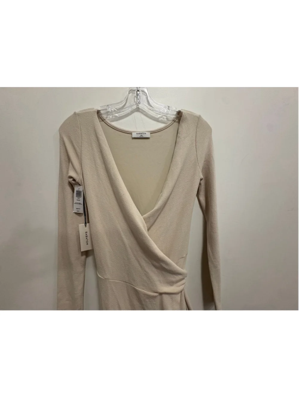 Aritzia Babaton Gaudi Wrap Dress Silver Birch Midi Jersey Tie Waist XXS - Picture 6 of 7